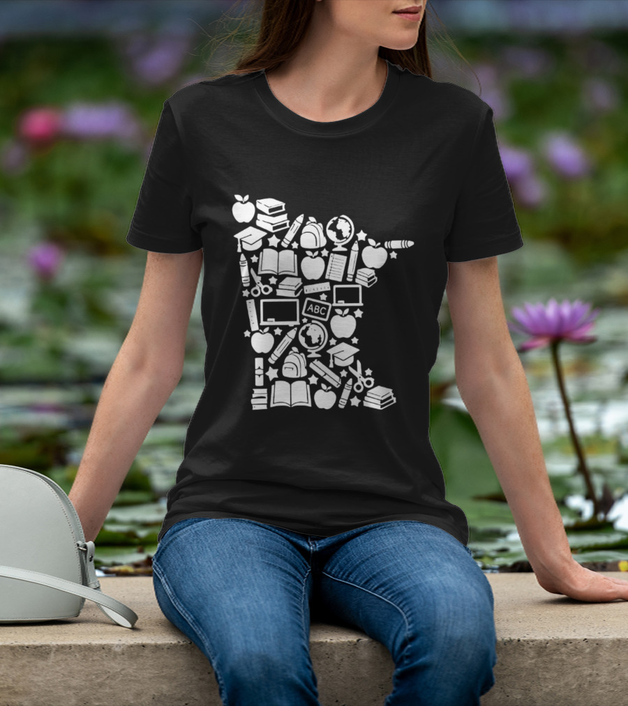 Minnesota Teacher Back To School ABC Books Apples Education State Map T-Shirt