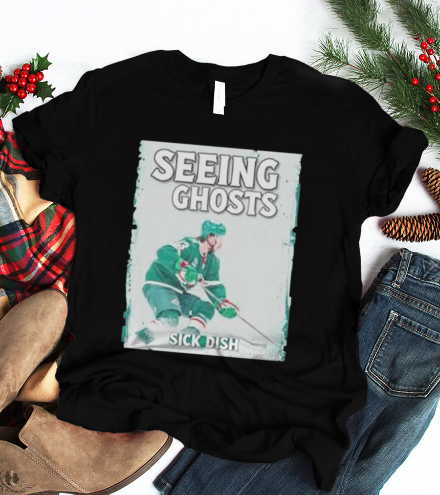 Seeing Ghosts Quinn Hughes Sick Dish Hockey T-Shirt