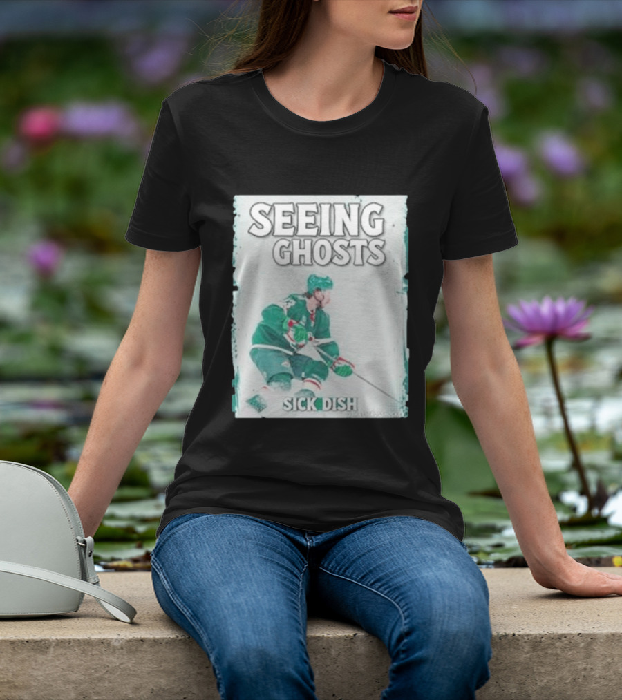 Seeing Ghosts Quinn Hughes Sick Dish Hockey T-Shirt