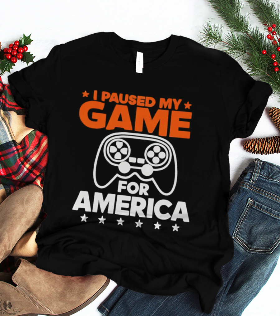 I Paused My Game For America Video Game Controller Stars T-Shirt
