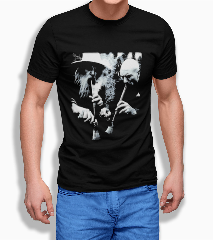 Wizard And Space Captain Smoking Cosmic Meme Scene T-Shirt