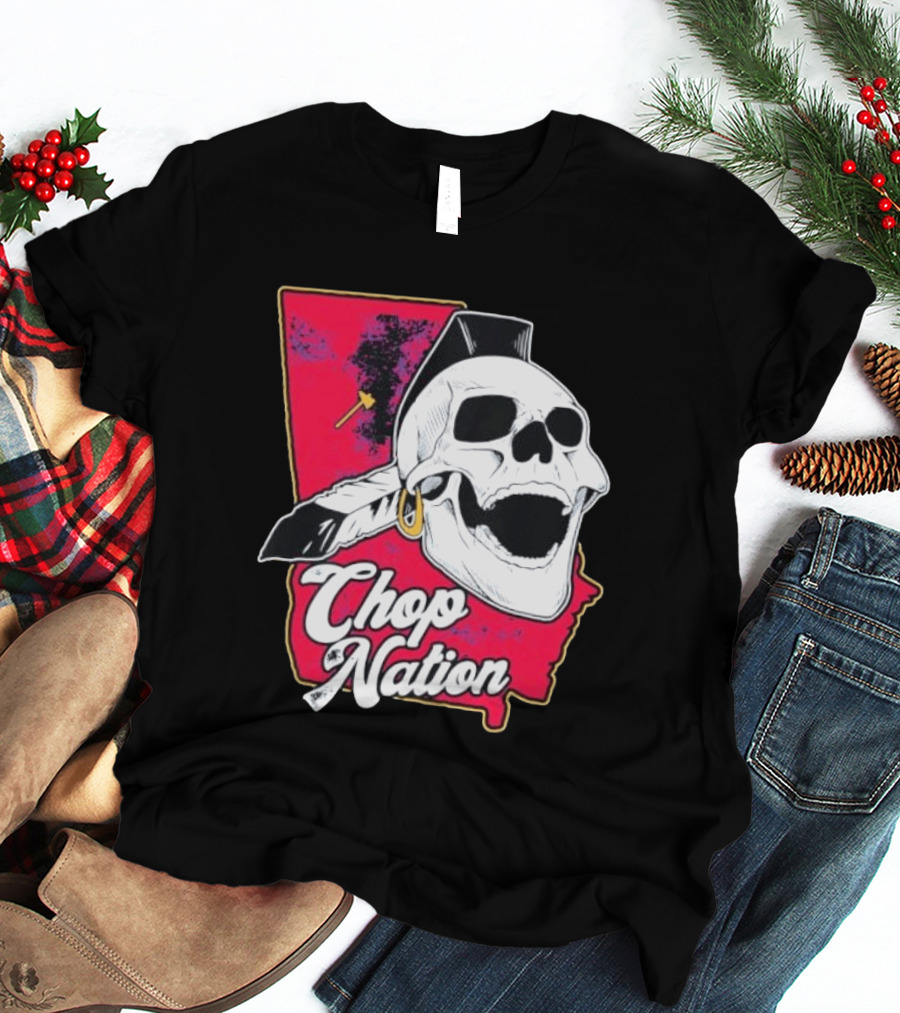 Atlanta Braves Chop Nation Skull Tomahawk Chop T-Shirt