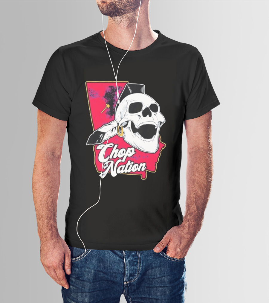 Atlanta Braves Chop Nation Skull Tomahawk Chop T-Shirt