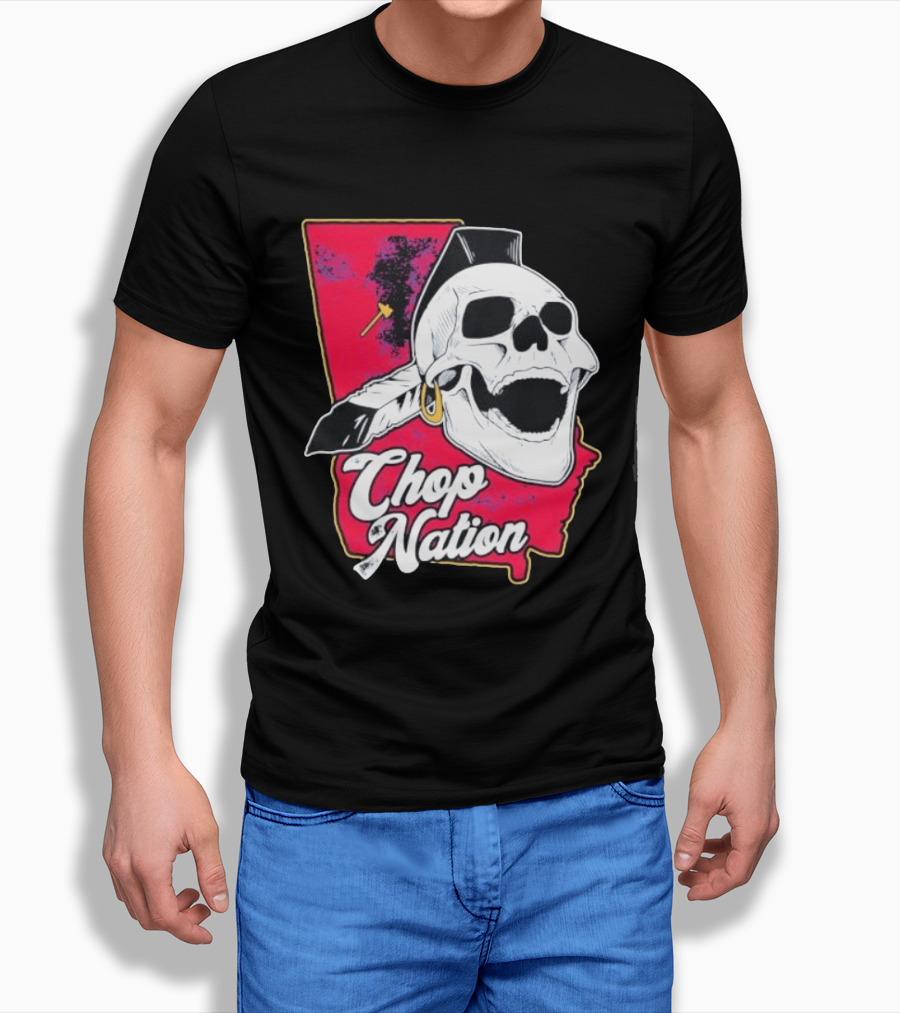 Atlanta Braves Chop Nation Skull Tomahawk Chop T-Shirt