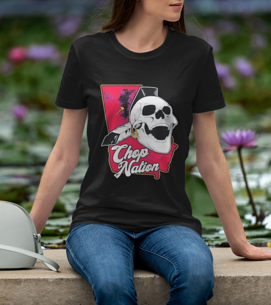 Atlanta Braves Chop Nation Skull Tomahawk Chop T-Shirt