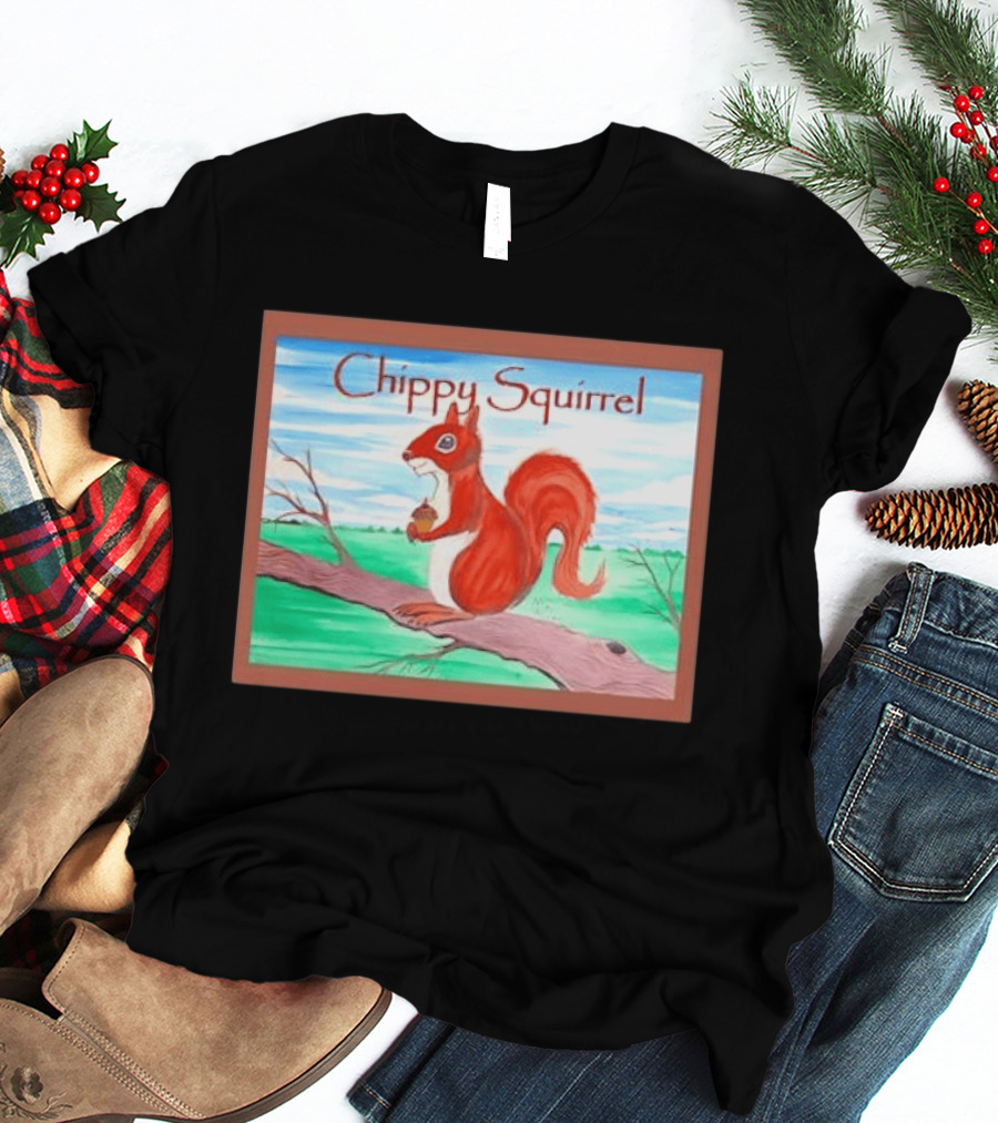 Chippy Squirrel Acorn On Tree Branch Nature Scene T-Shirt