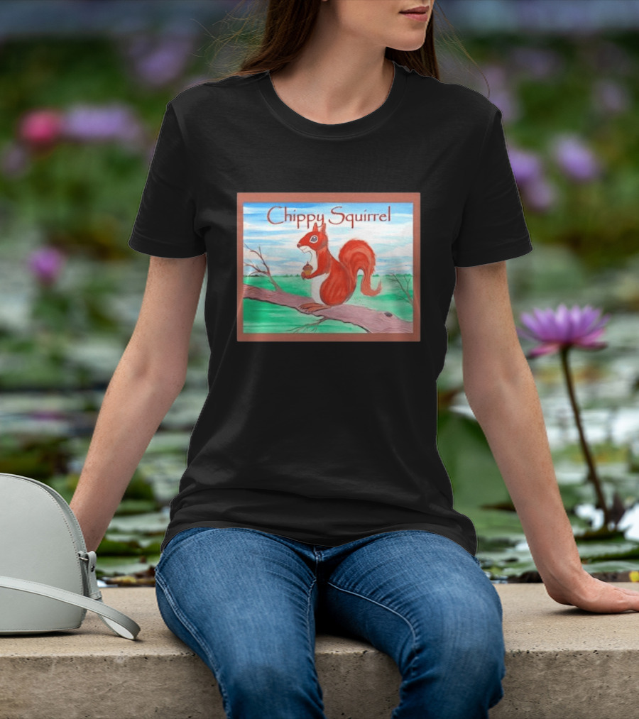 Chippy Squirrel Acorn On Tree Branch Nature Scene T-Shirt