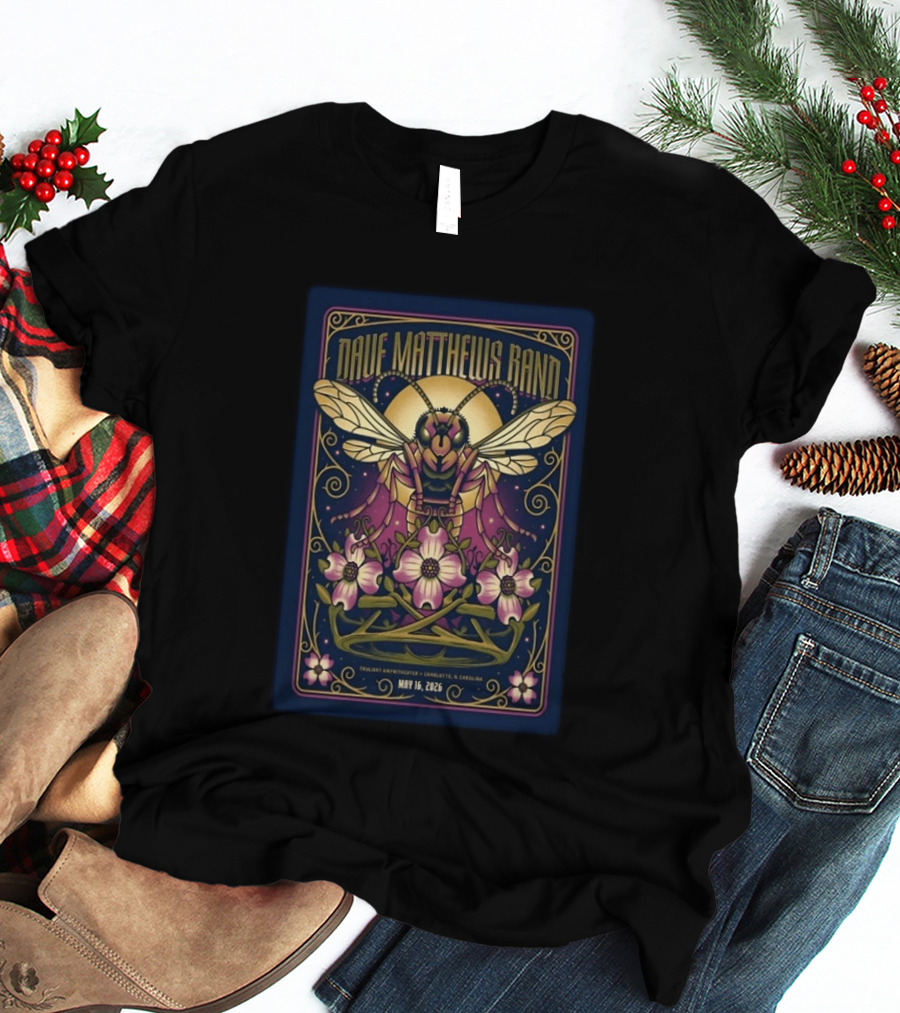 Dave Matthews Band Concert Charlotte NC May 16 2026 Truant Amphitheater Art Deco Inspired Honeybee And Flowers T-Shirt
