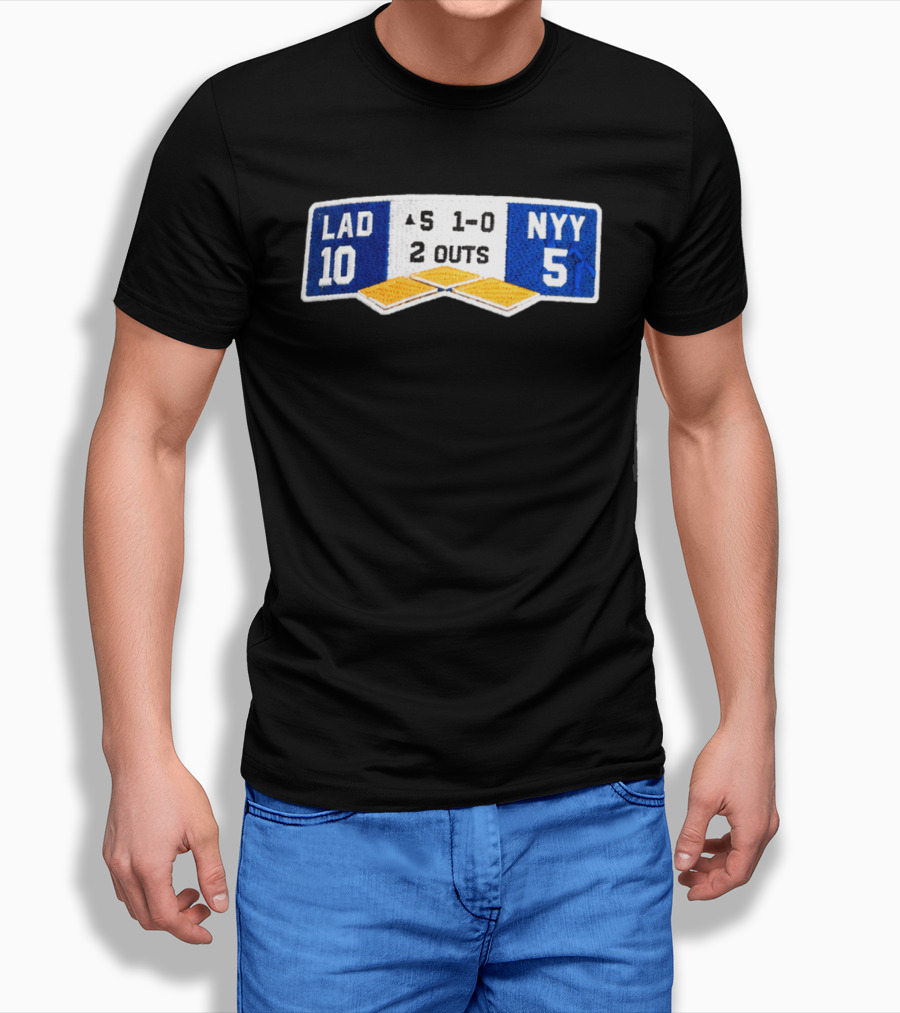 LAD 10 NYY 5 Baseball Score Patch 1 0 2 Outs T-Shirt