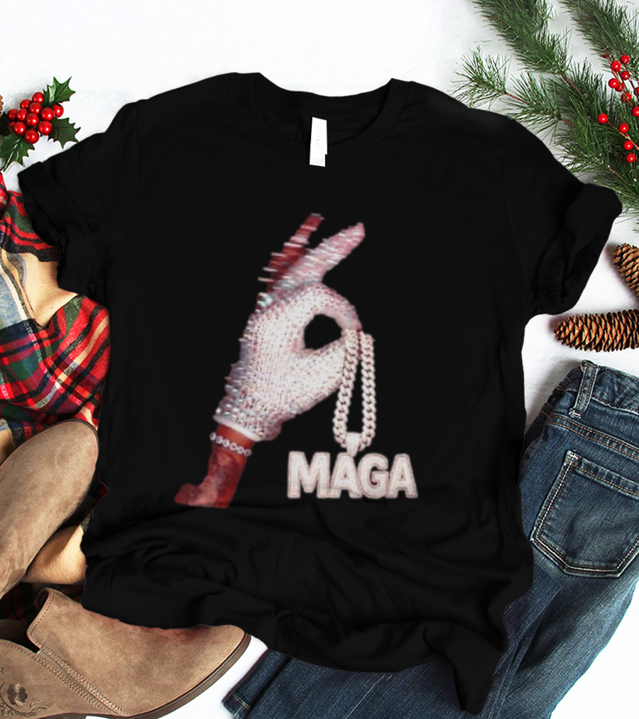 MAGA Iceman Hand Gesture With Diamond Encrusted Jewelry T-Shirt