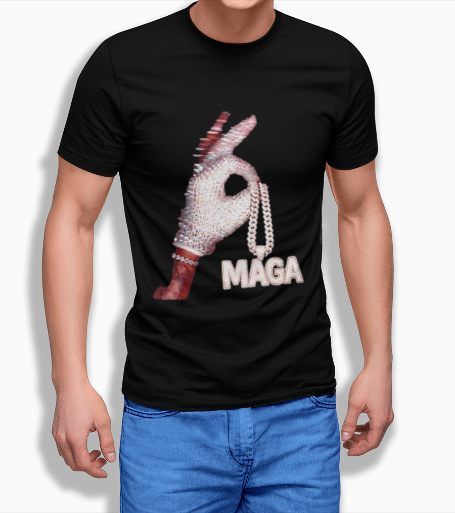 MAGA Iceman Hand Gesture With Diamond Encrusted Jewelry T-Shirt