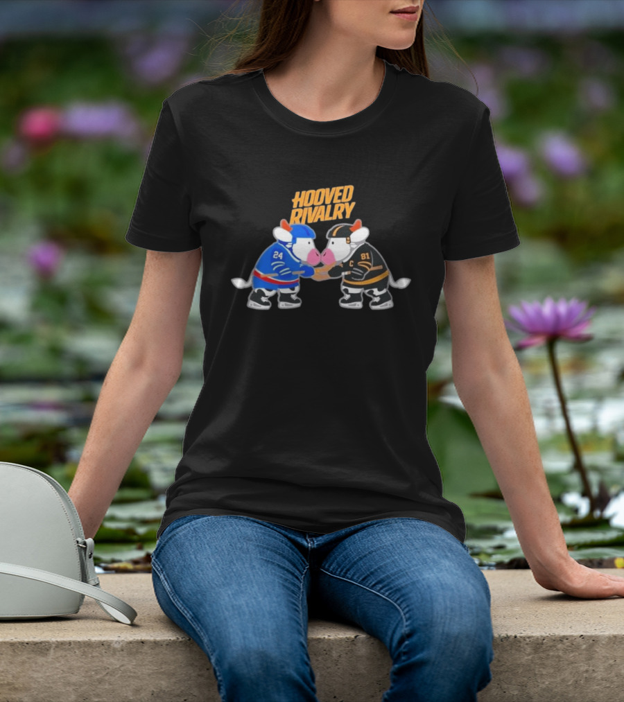 Buffalo Sabres Boston Bruins Hooved Rivalry Hockey Cow Characters T-Shirt