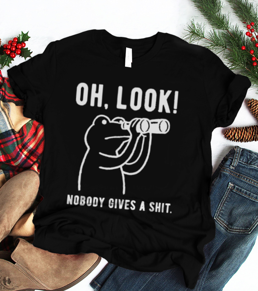 Oh Look Nobody Gives A Shit Indifferent Frog With Binoculars T-Shirt