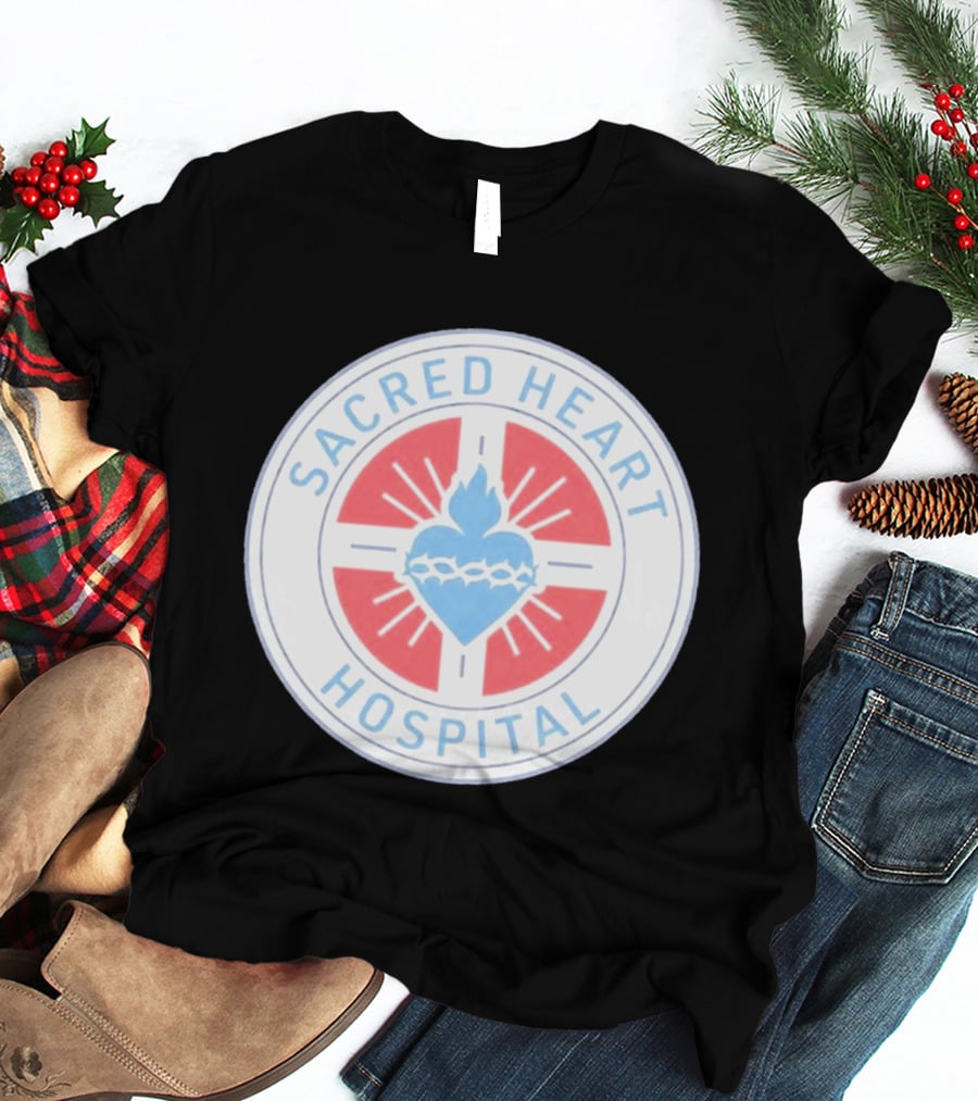Sacred Heart Hospital Emblem With Blue And Red Heart T-Shirt