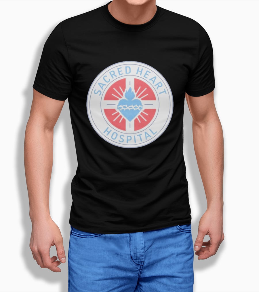 Sacred Heart Hospital Emblem With Blue And Red Heart T-Shirt