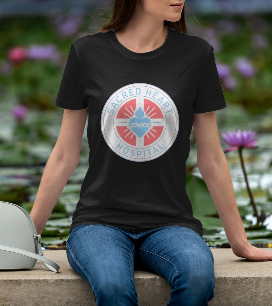 Sacred Heart Hospital Emblem With Blue And Red Heart T-Shirt