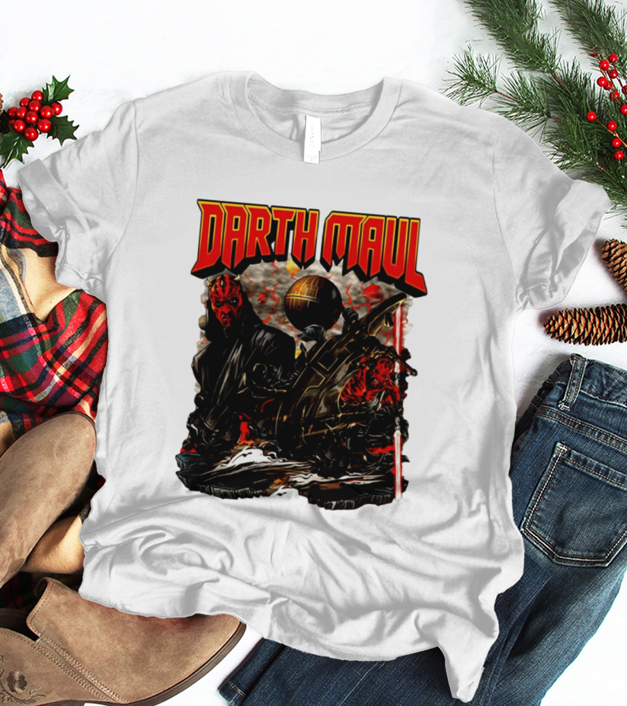 Darth Maul Star Wars Sith Warrior Battle Scene With Lightsaber And The Death Star T-Shirt