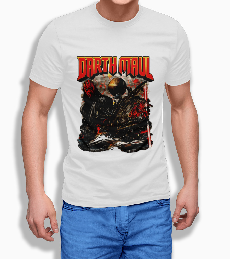 Darth Maul Star Wars Sith Warrior Battle Scene With Lightsaber And The Death Star T-Shirt