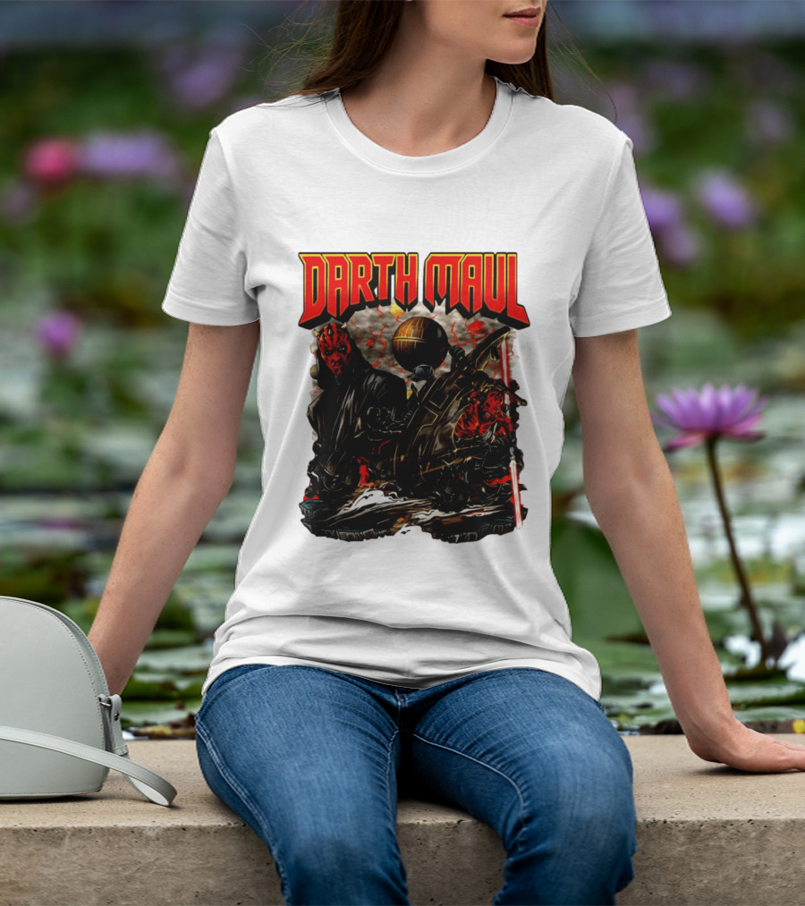 Darth Maul Star Wars Sith Warrior Battle Scene With Lightsaber And The Death Star T-Shirt