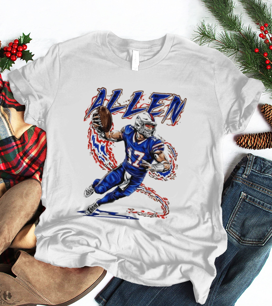 Josh Allen 17 Football Action Lightning Bolt T-Shirt