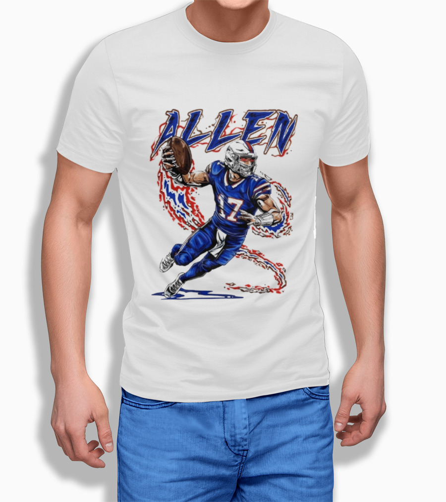 Josh Allen 17 Football Action Lightning Bolt T-Shirt