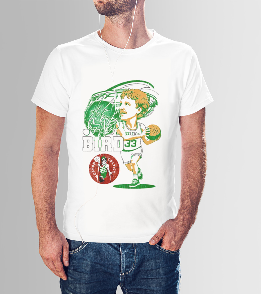 Boston Celtics Larry Bird Caricature NBA Legend 33 Basketball T-Shirt