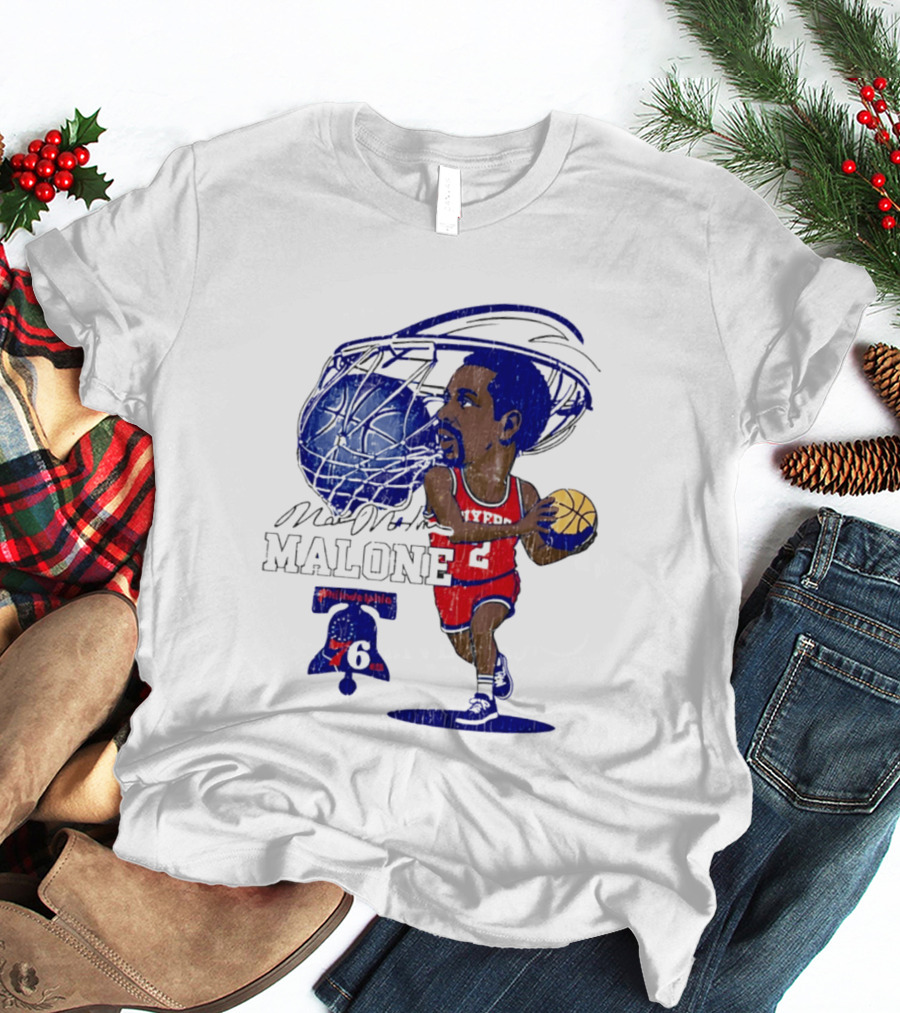 Moses Malone Philadelphia 76ers Basketball Caricature T-Shirt
