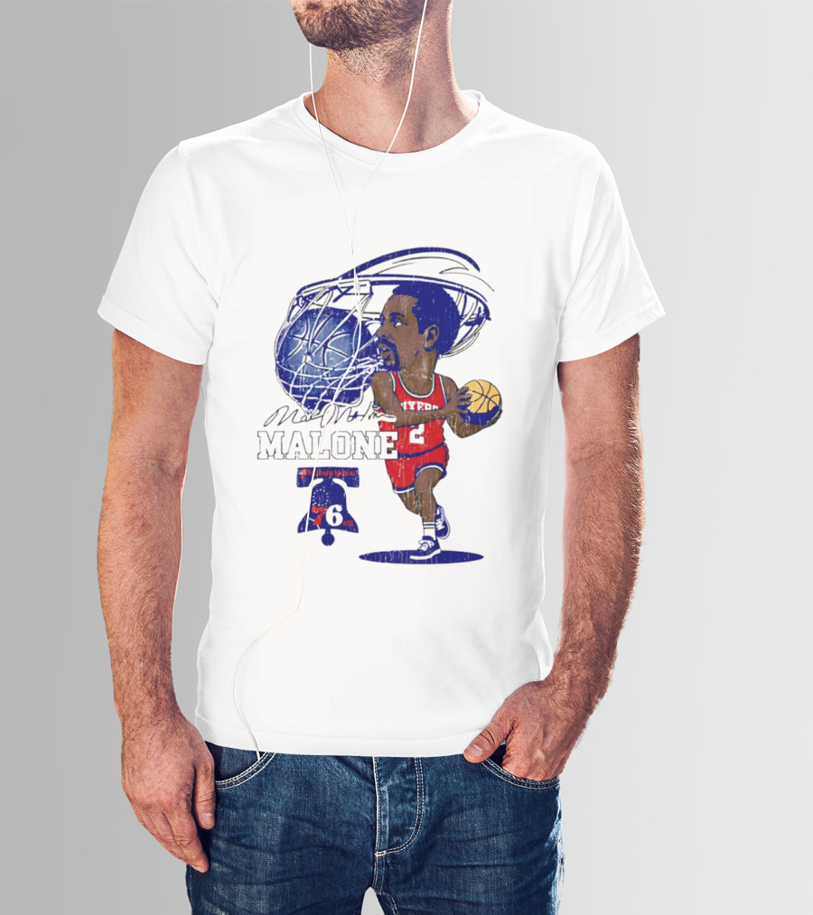 Moses Malone Philadelphia 76ers Basketball Caricature T-Shirt