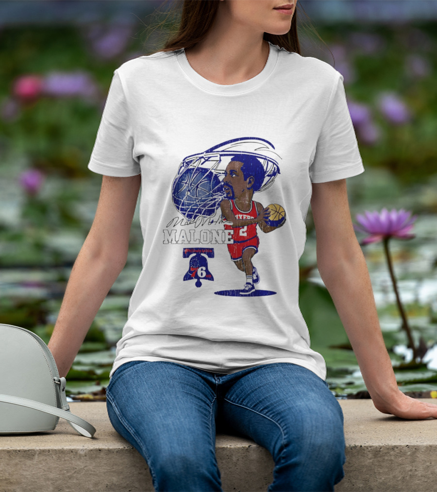 Moses Malone Philadelphia 76ers Basketball Caricature T-Shirt