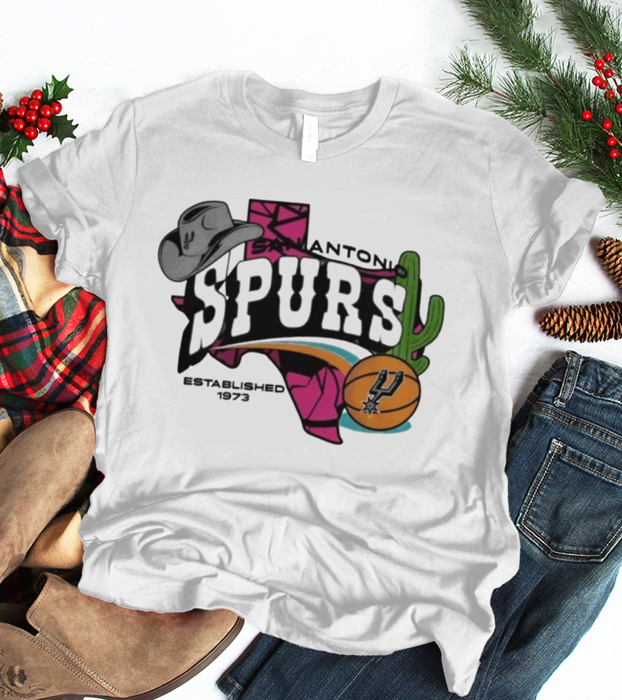 San Antonio Spurs Texas Cowboy Hat Cactus Basketball Established 1973 T-Shirt