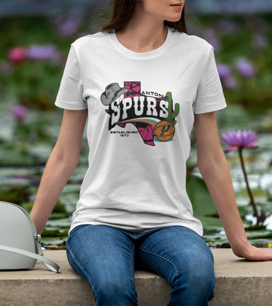 San Antonio Spurs Texas Cowboy Hat Cactus Basketball Established 1973 T-Shirt