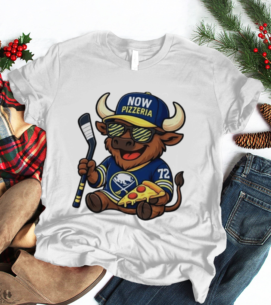 Tage Thompson Now Pizzeria Pizza Buffalo Sabres Hockey Bull Character 72 T-Shirt