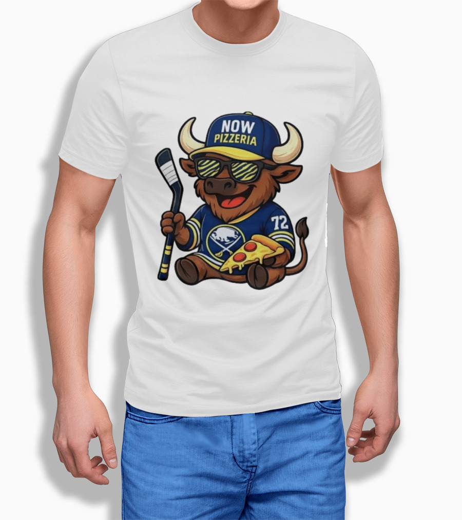 Tage Thompson Now Pizzeria Pizza Buffalo Sabres Hockey Bull Character 72 T-Shirt