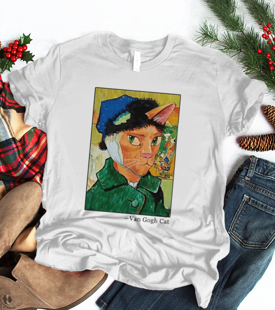 Cat In Van Gogh Style With Bandaged Ear Iconic Painting T-Shirt
