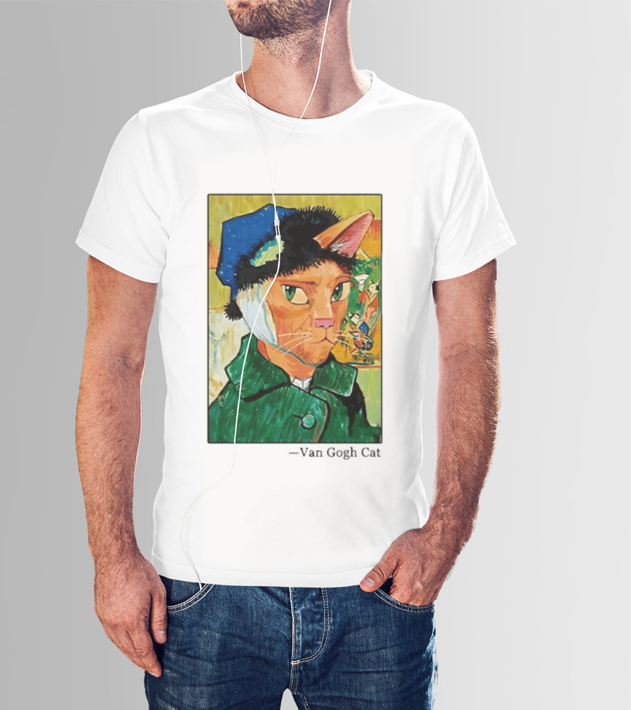 Cat In Van Gogh Style With Bandaged Ear Iconic Painting T-Shirt