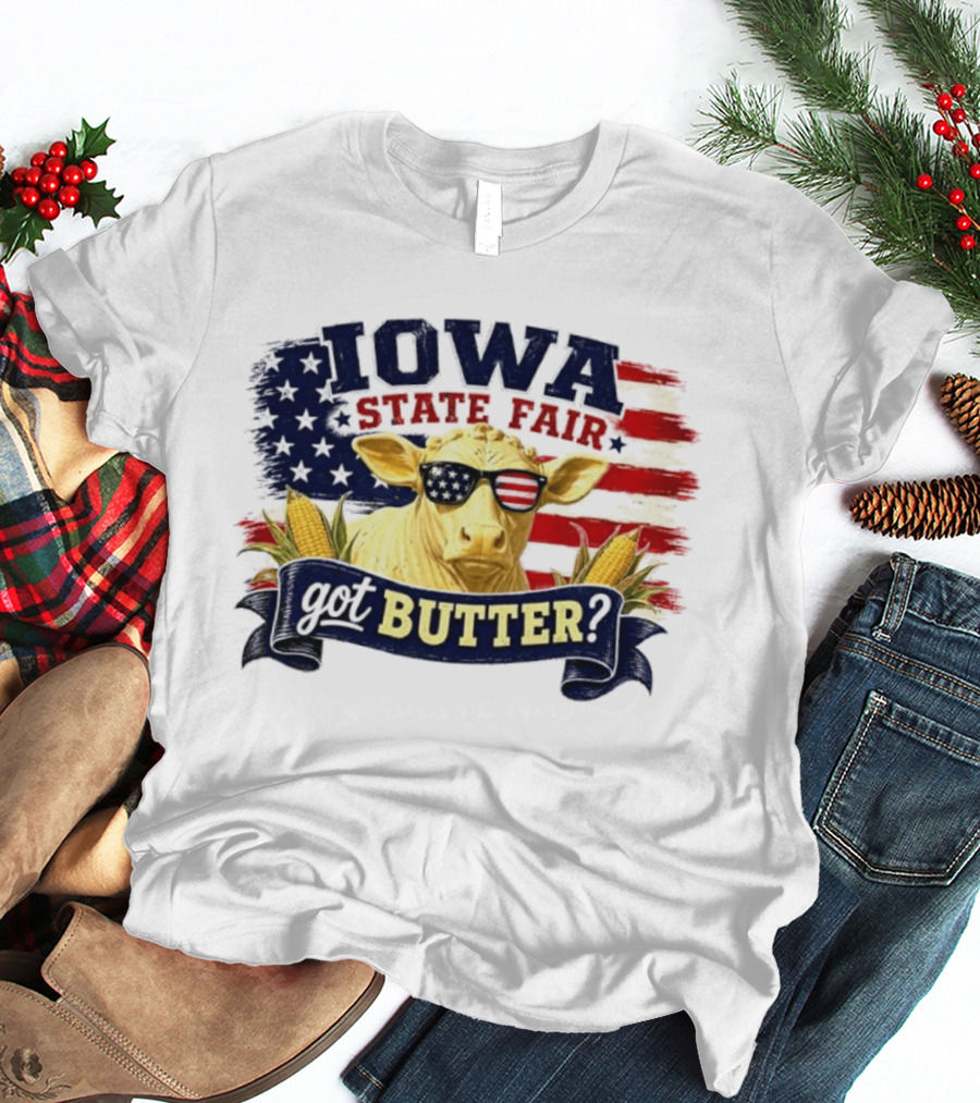 Iowa State Fair Cow Got Butter Corn American Flag T-Shirt