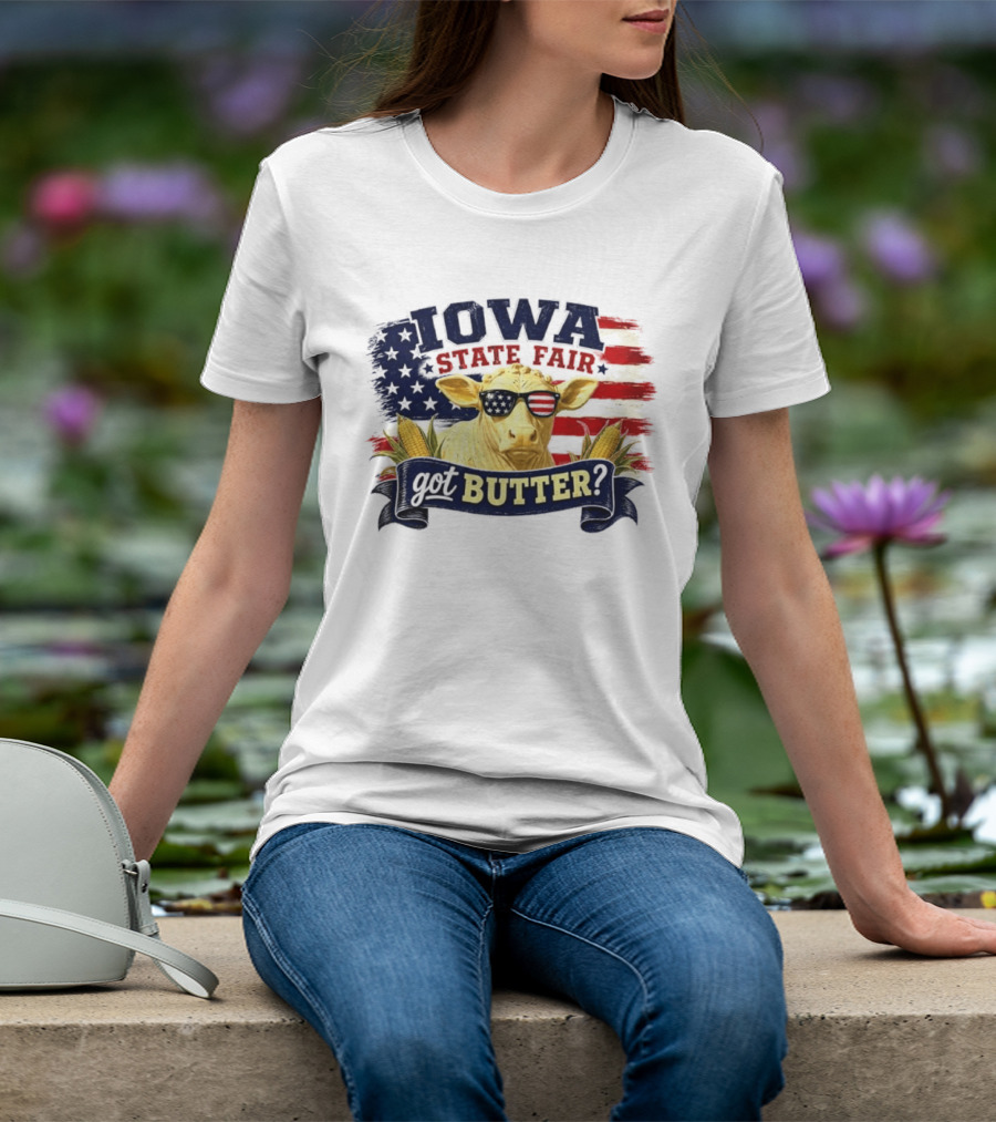 Iowa State Fair Cow Got Butter Corn American Flag T-Shirt
