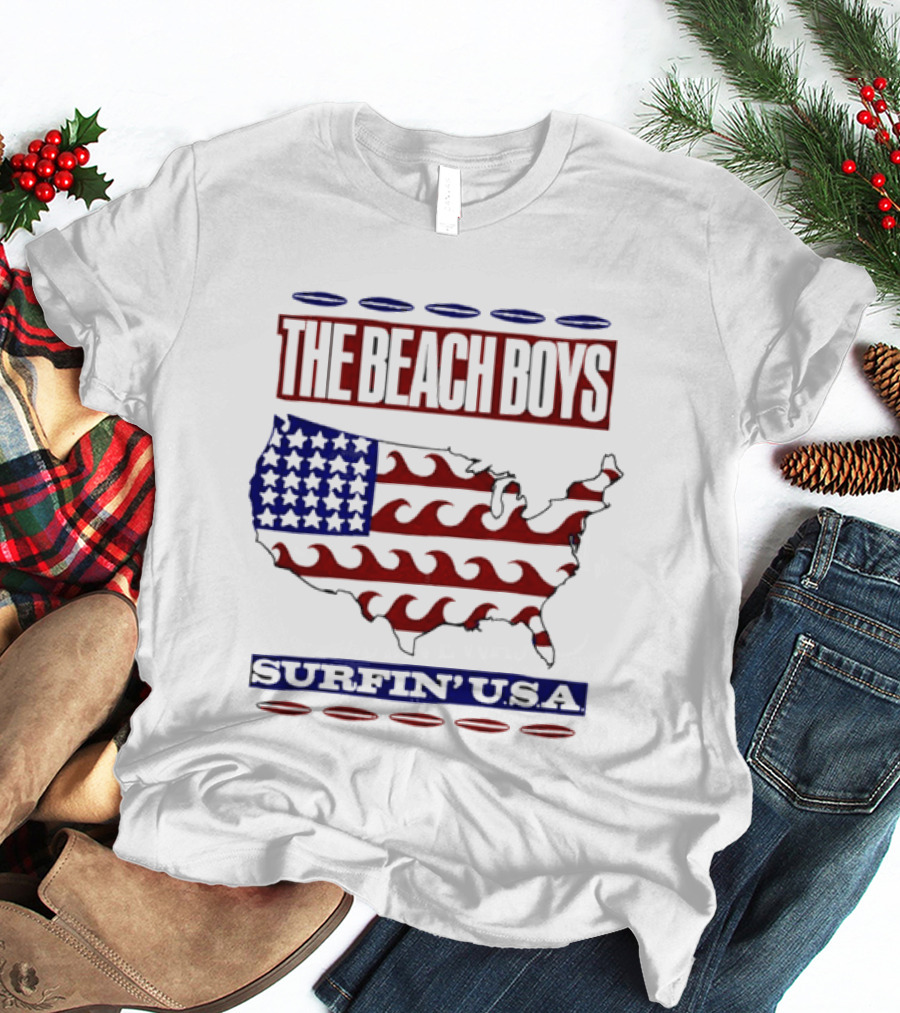 The Beach Boys Surfin' USA American Flag Waves Map T-Shirt