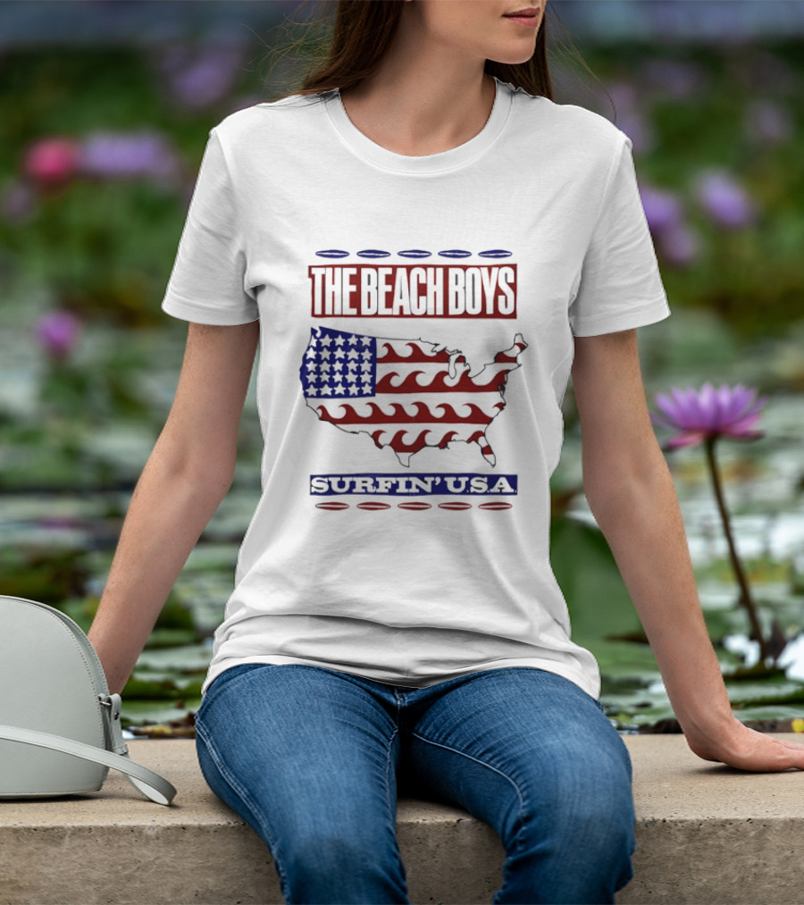 The Beach Boys Surfin' USA American Flag Waves Map T-Shirt