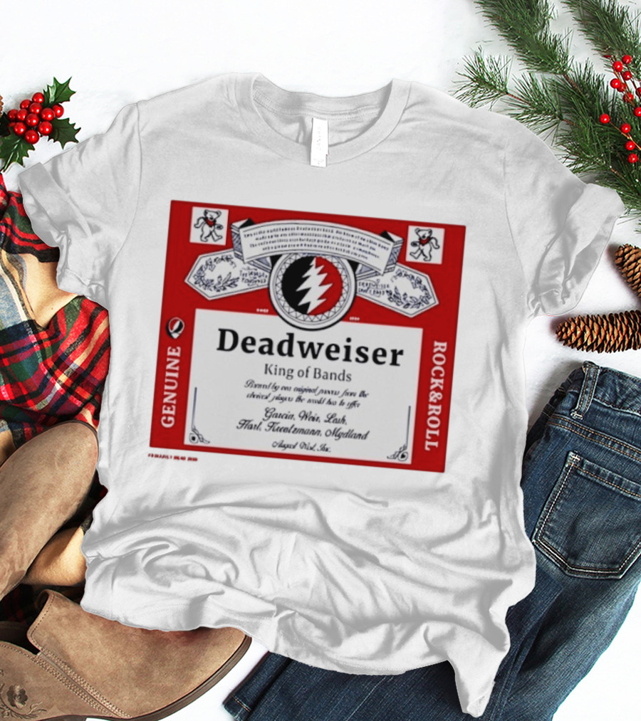Deadweiser Grateful Dead King Of Bands Rock And Roll Label Genuine Tie Dye Spiral Lightning Bolt T-Shirt