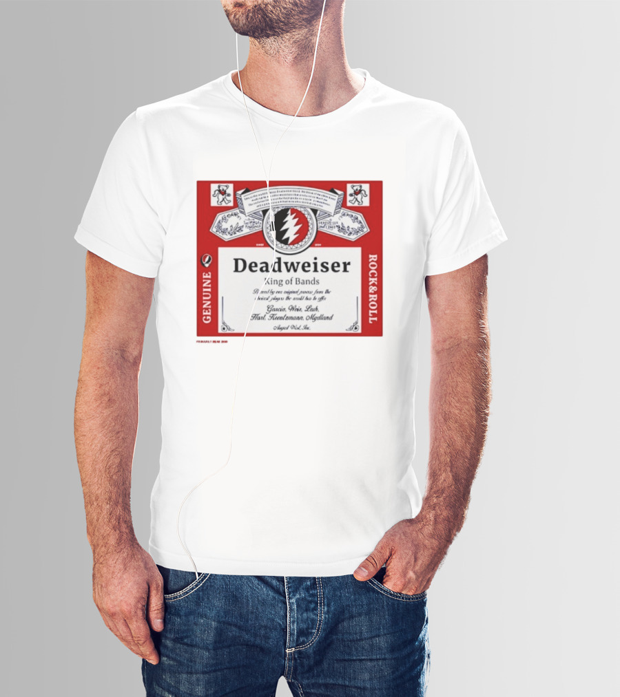 Deadweiser Grateful Dead King Of Bands Rock And Roll Label Genuine Tie Dye Spiral Lightning Bolt T-Shirt
