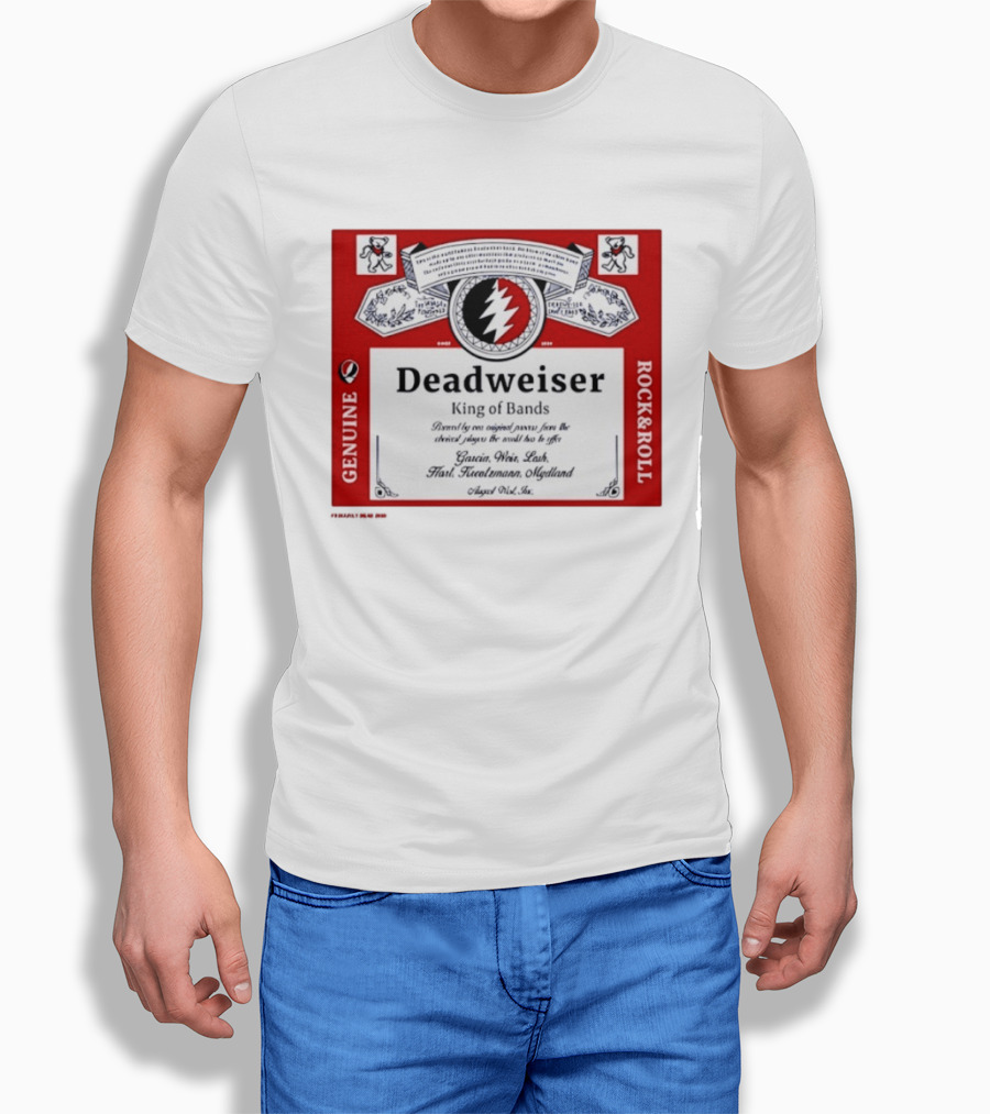 Deadweiser Grateful Dead King Of Bands Rock And Roll Label Genuine Tie Dye Spiral Lightning Bolt T-Shirt