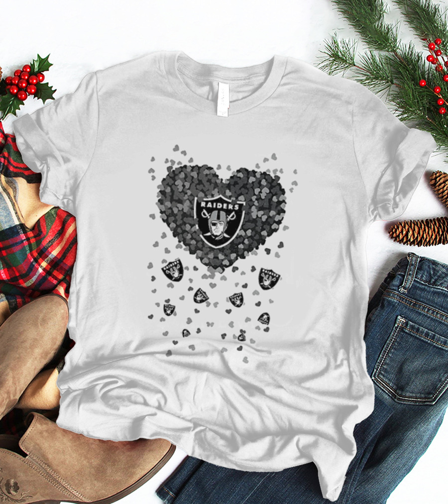 Heart Of Las Vegas Raiders Football 2026 Team Logo Emblem With Black And Silver Hearts T-Shirt