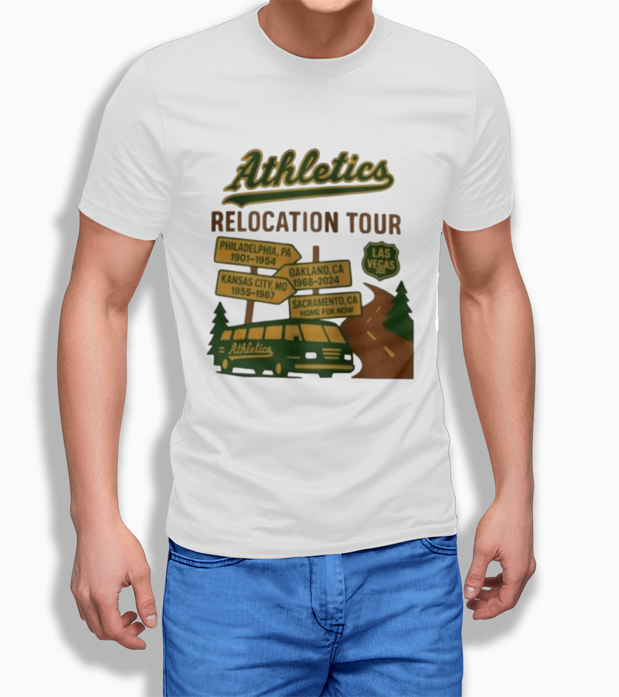 Athletics Relocation Tour Philadelphia Kansas City Oakland Sacramento Las Vegas T-Shirt