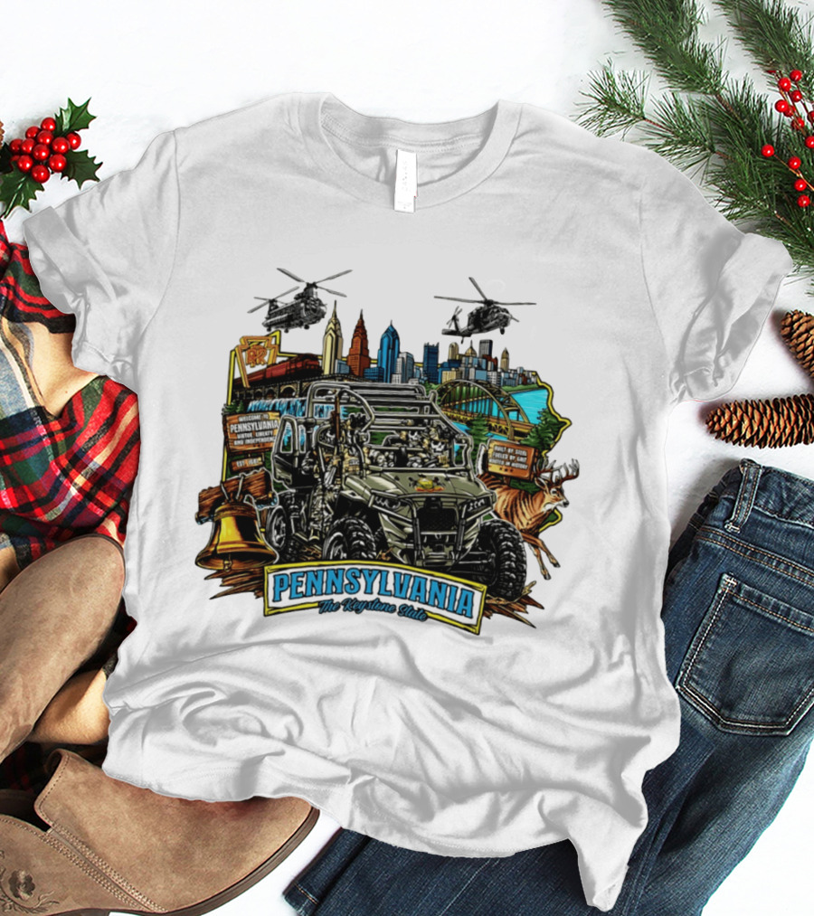 Pennsylvania The Keystone State Adventure Skyline Wildlife And City Landmarks T-Shirt