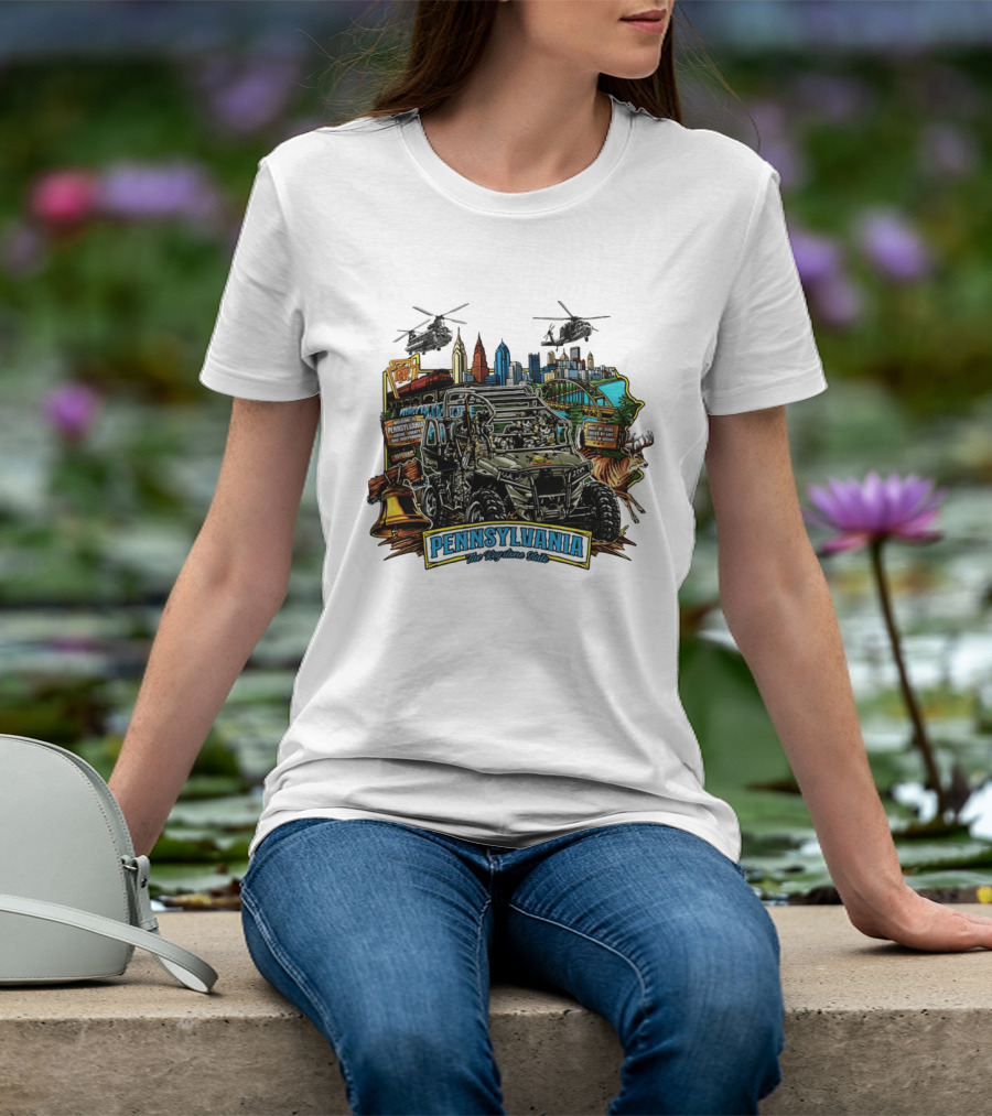 Pennsylvania The Keystone State Adventure Skyline Wildlife And City Landmarks T-Shirt