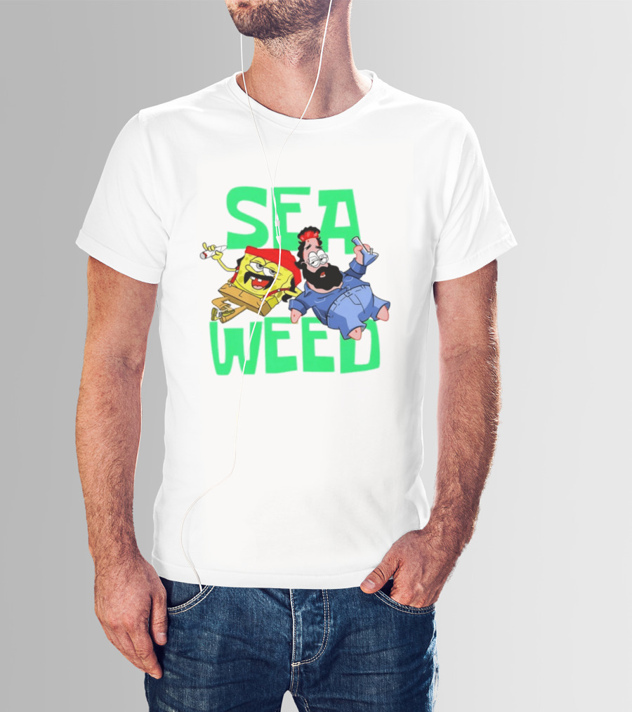 Sea Weed Sponge And Bearded Duo Cartoon Characters T-Shirt