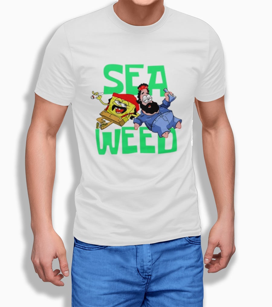 Sea Weed Sponge And Bearded Duo Cartoon Characters T-Shirt