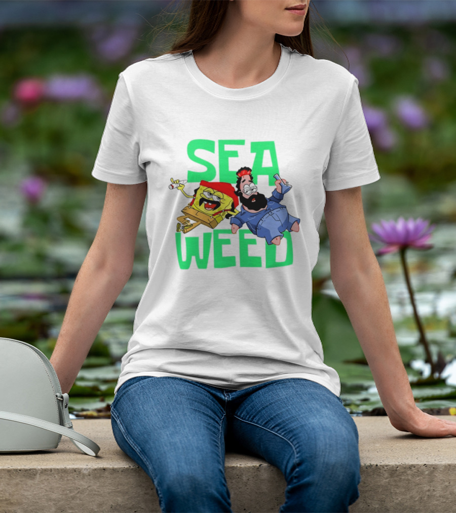 Sea Weed Sponge And Bearded Duo Cartoon Characters T-Shirt