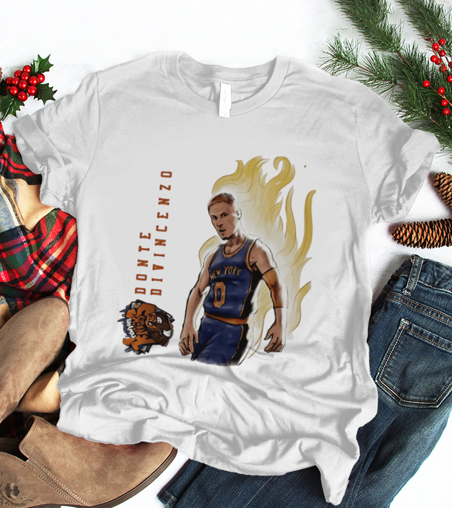 Donte DiVincenzo New York Knicks Flaming Basketball Inferno T-Shirt